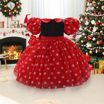 2024 Νέο Χριστουγεννιάτικο Παιδικό Φόρεμα με Φουσκωτά Μανίκια, Πουά, Φόρεμα Πριγκίπισσας με Πουά, Φόρεμα Γενεθλίων για Παιδιά ενός Χρόνου
