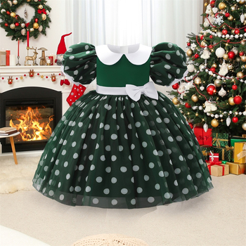 2024 Νέο Χριστουγεννιάτικο Παιδικό Φόρεμα με Φουσκωτά Μανίκια, Πουά, Φόρεμα Πριγκίπισσας με Πουά, Φόρεμα Γενεθλίων για Παιδιά ενός Χρόνου