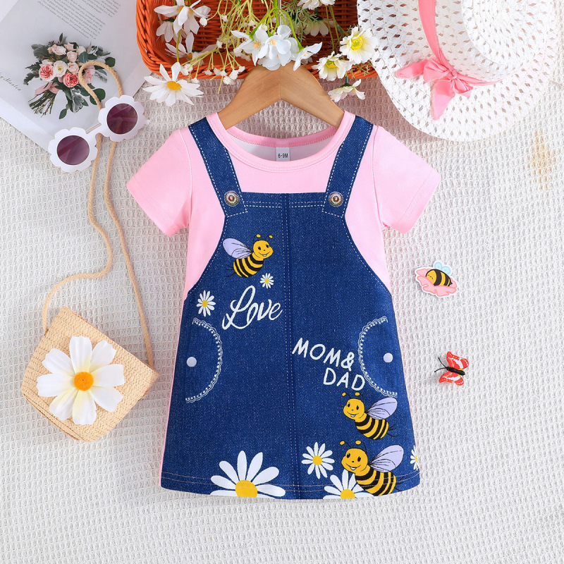 Ekskluzivno prekogranično - ljetna modna haljina za djevojčice s printom za 2024. godinu, haljina s printom "imitacija trapera" za djevojčice