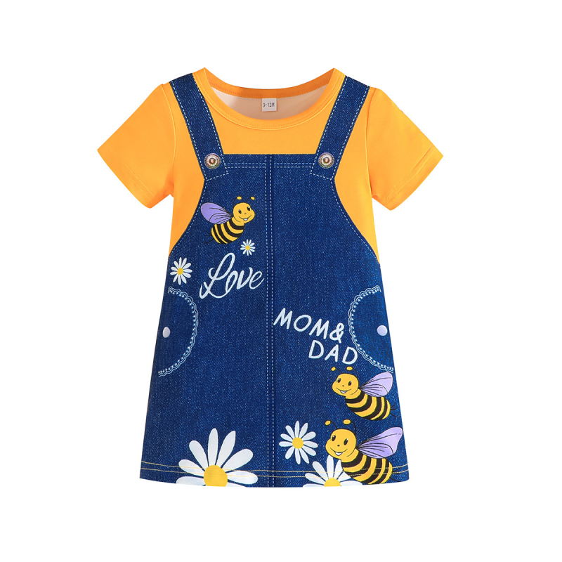 Ekskluzivno prekogranično - ljetna modna haljina za djevojčice s printom za 2024. godinu, haljina s printom "imitacija trapera" za djevojčice