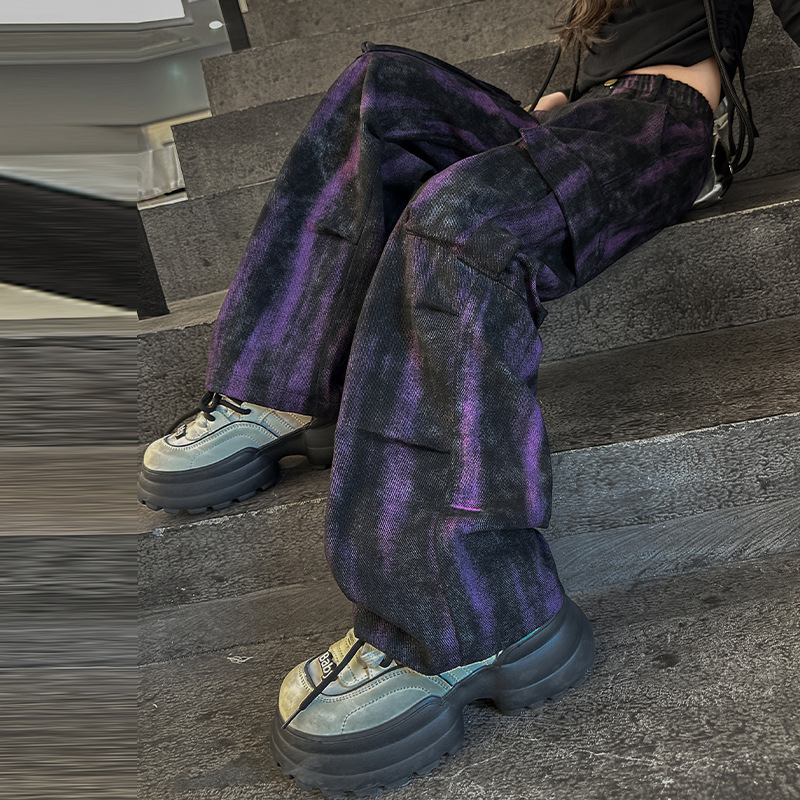 Dievčenské cargo nohavice 2025 Nové trendy štýlové batikované nohavice v kórejskom štýle, voľné nohavice, detské pouličné nohavice so širokými nohavicami