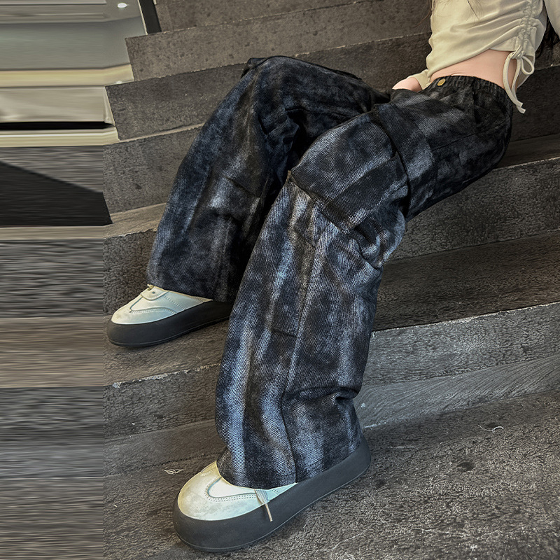 Dievčenské cargo nohavice 2025 Nové trendy štýlové batikované nohavice v kórejskom štýle, voľné nohavice, detské pouličné nohavice so širokými nohavicami