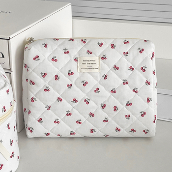 Dygsniuotas uogų rašto kosmetinis krepšys mergaitėms, didelės talpos, nešiojamas, „Four Seasons“ kosmetinis krepšys, skirtas šviežioms medžiagoms laikyti.