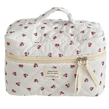 Dygsniuotas uogų rašto kosmetinis krepšys mergaitėms, didelės talpos, nešiojamas, „Four Seasons“ kosmetinis krepšys, skirtas šviežioms medžiagoms laikyti.
