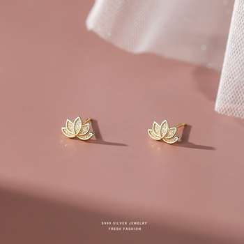 s999 pėdų sidabriniai „Mori Lotus“ auskarai moterims, paprasti, maži, gaivūs, nišinio dizaino, mieli, meniški, elegantiški auskarai, didmeninė prekyba