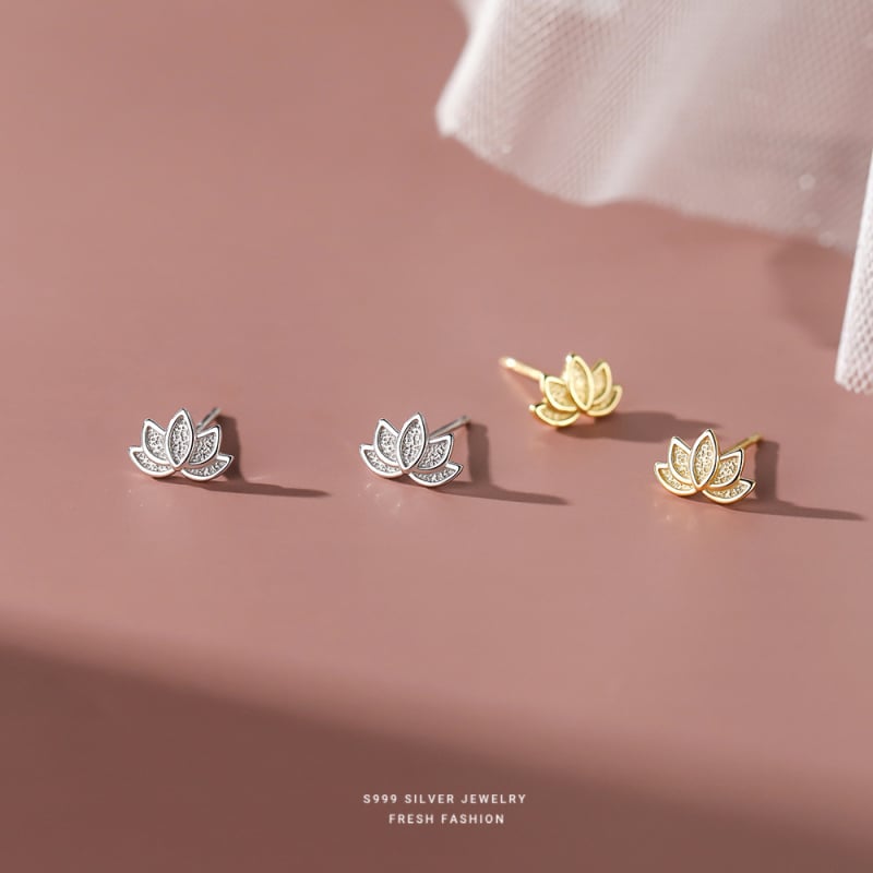 Γυναικεία σκουλαρίκια Mori Lotus από ασημί s999 Foot, απλά, μικρά, φρέσκα, κομψά, κοσμήματα, σκουλαρίκια, χονδρικής