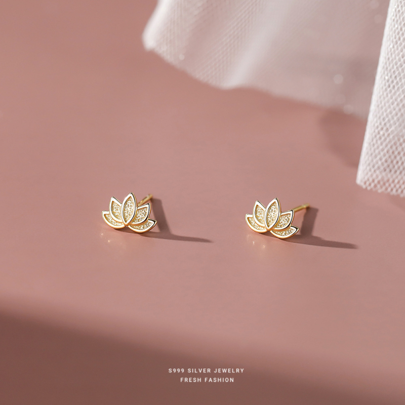 s999 pėdų sidabriniai „Mori Lotus“ auskarai moterims, paprasti, maži, gaivūs, nišinio dizaino, mieli, meniški, elegantiški auskarai, didmeninė prekyba