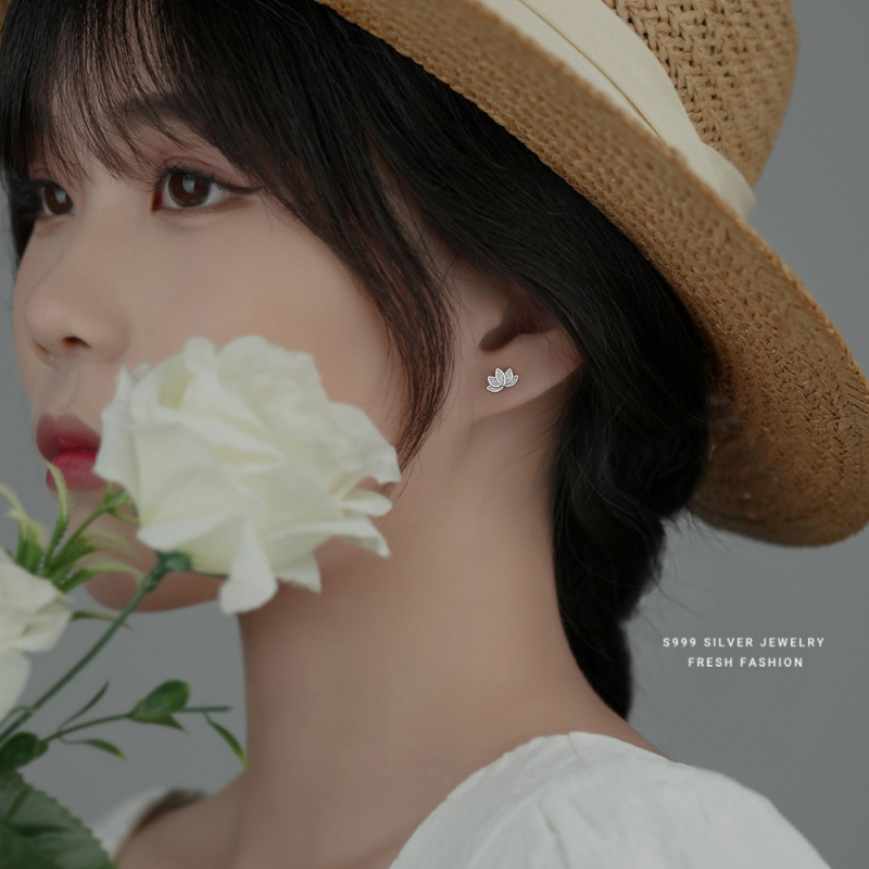 s999 pėdų sidabriniai „Mori Lotus“ auskarai moterims, paprasti, maži, gaivūs, nišinio dizaino, mieli, meniški, elegantiški auskarai, didmeninė prekyba