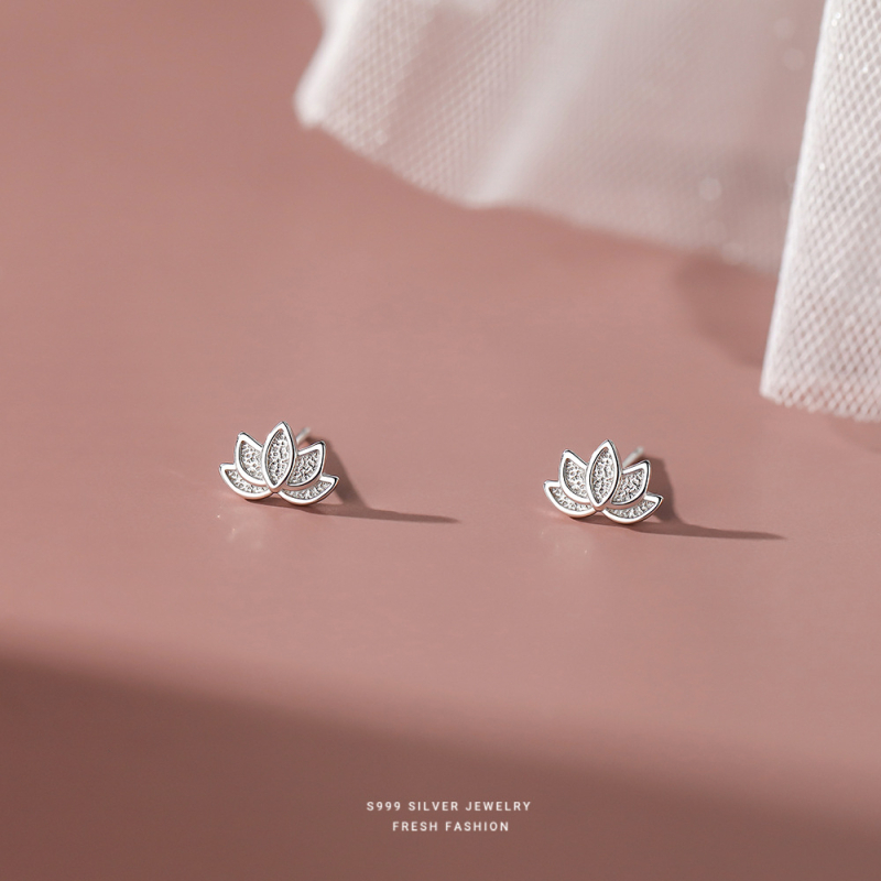 s999 pėdų sidabriniai „Mori Lotus“ auskarai moterims, paprasti, maži, gaivūs, nišinio dizaino, mieli, meniški, elegantiški auskarai, didmeninė prekyba