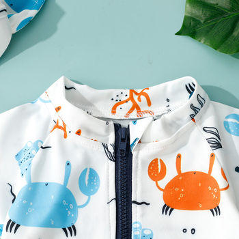 Vaikiški maudymosi kostiumėliai su trumpomis rankovėmis, animacinio rašto, pilnai spausdinti, vaikiški maudymosi kostiumėliai, kepuraitė su užtrauktuku