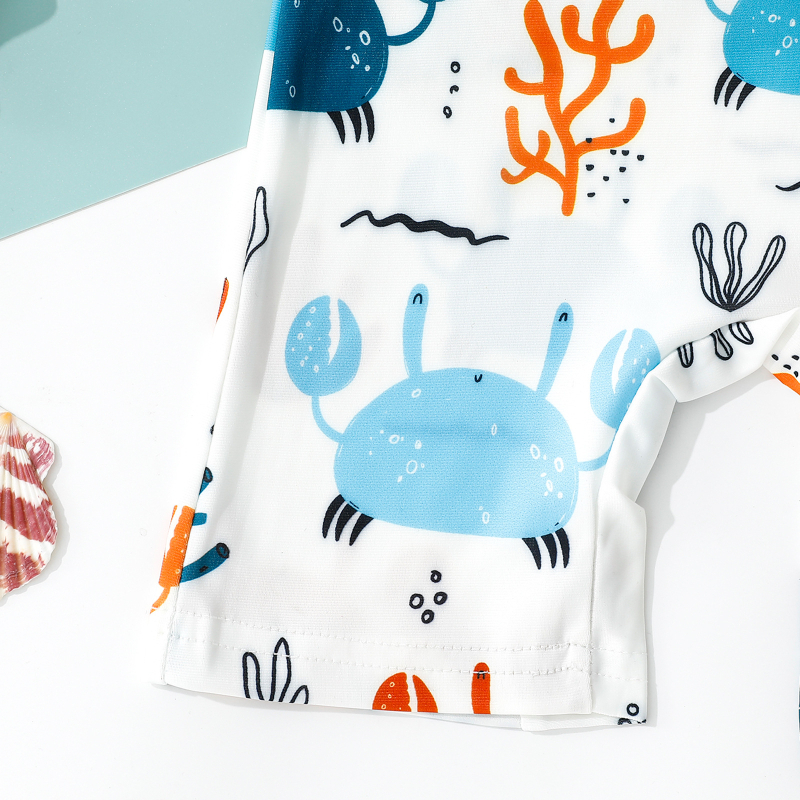 Vaikiški maudymosi kostiumėliai su trumpomis rankovėmis, animacinio rašto, pilnai spausdinti, vaikiški maudymosi kostiumėliai, kepuraitė su užtrauktuku