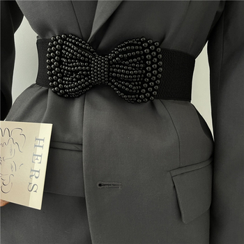 Korėjietiško stiliaus moteriška suknelė su tampriu juosmeniu, perlų kaspinu ir tampriu juosmeniu, universali, saldi dekoracija, tarpvalstybinė didmeninė prekyba