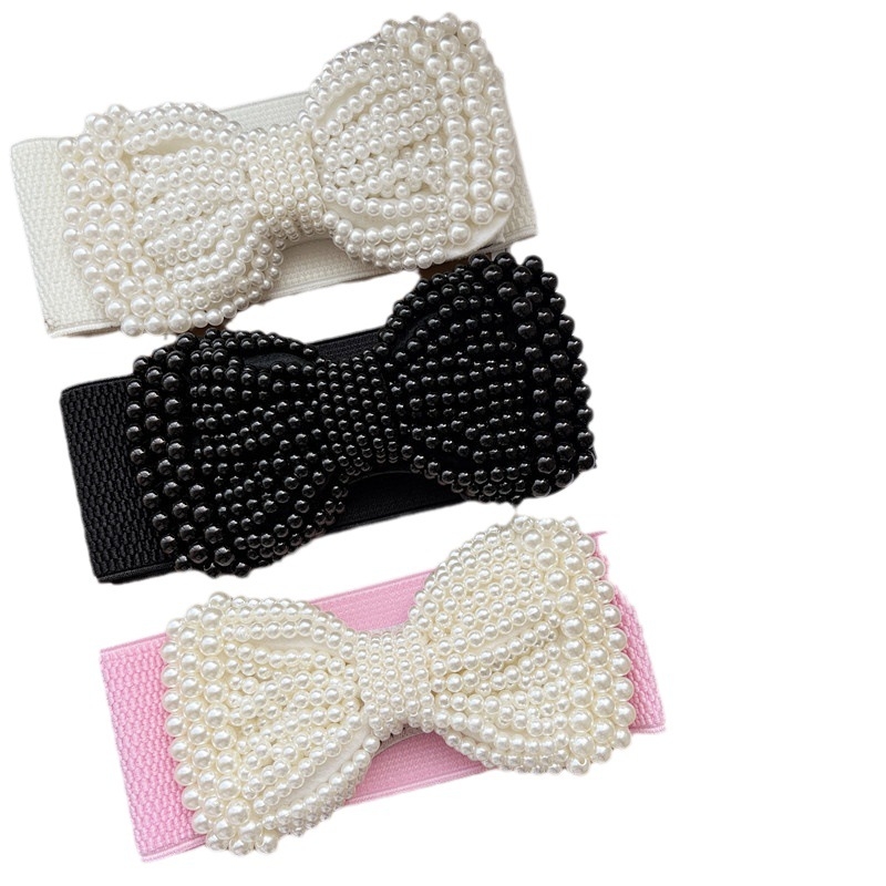 Korėjietiško stiliaus moteriška suknelė su tampriu juosmeniu, perlų kaspinu ir tampriu juosmeniu, universali, saldi dekoracija, tarpvalstybinė didmeninė prekyba