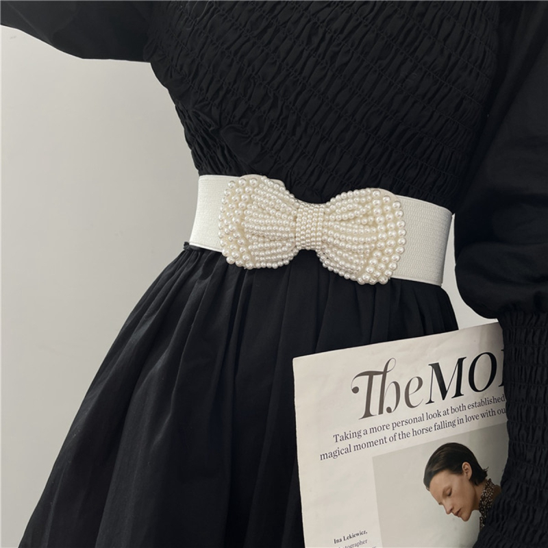 Korėjietiško stiliaus moteriška suknelė su tampriu juosmeniu, perlų kaspinu ir tampriu juosmeniu, universali, saldi dekoracija, tarpvalstybinė didmeninė prekyba