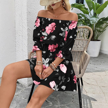 Dámske módne šaty s potlačou ramien a pásu z európskych a amerických Amazoniek z roku 2024, bohémske šaty s potlačou v páse