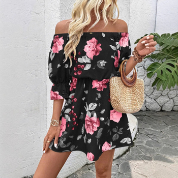 Dámske módne šaty s potlačou ramien a pásu z európskych a amerických Amazoniek z roku 2024, bohémske šaty s potlačou v páse