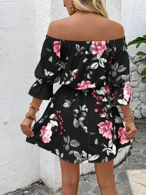 Dámske módne šaty s potlačou ramien a pásu z európskych a amerických Amazoniek z roku 2024, bohémske šaty s potlačou v páse