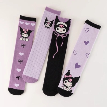 Παιδικές Κάλτσες Kuromi για Κορίτσια, Άνοιξη και Φθινόπωρο, Βαμβακερές Κάλτσες μέχρι τη Γάμπα, Φθινόπωρο και Χειμώνας, Χαριτωμένες Κινούμενες Κάλτσες με Μεσαίο Σωλήνα για Κορίτσια