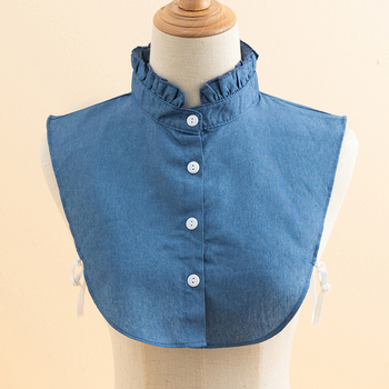 Moteriška džinsinė smaili apykaklė su mėlynu megztiniu ir marškinių apykakle, tinkanti rudens ir žiemos interjerui, elegantiška, deranti apykaklė nuo vėjo.