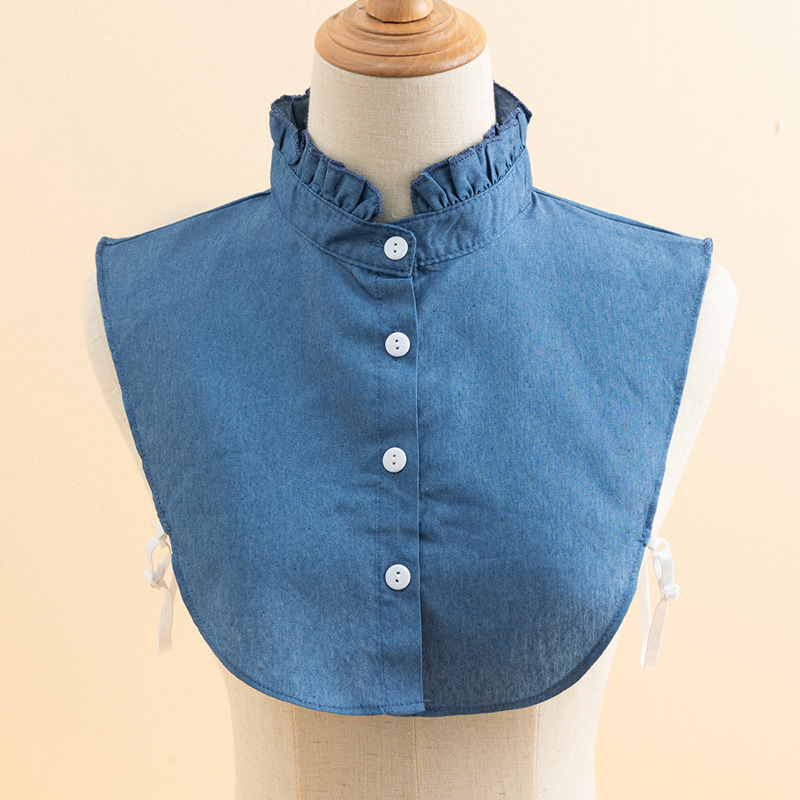 Moteriška džinsinė smaili apykaklė su mėlynu megztiniu ir marškinių apykakle, tinkanti rudens ir žiemos interjerui, elegantiška, deranti apykaklė nuo vėjo.