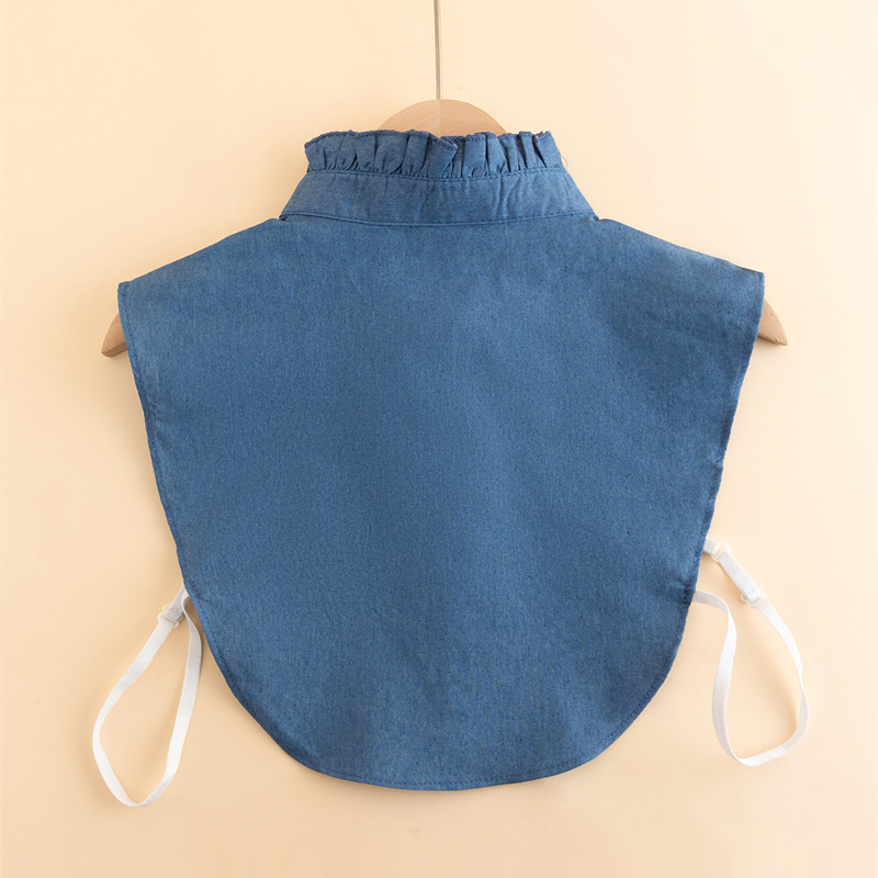 Moteriška džinsinė smaili apykaklė su mėlynu megztiniu ir marškinių apykakle, tinkanti rudens ir žiemos interjerui, elegantiška, deranti apykaklė nuo vėjo.