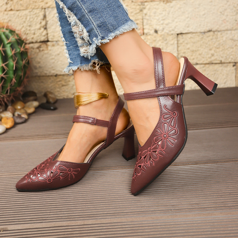 Módne sandále na vysokom podpätku s cezhraničnou módou, nové módne špicaté sandále s dutou špičkou vzadu z mäkkej kože, dámske sandále na vysokých podpätkoch s dutou špičkou