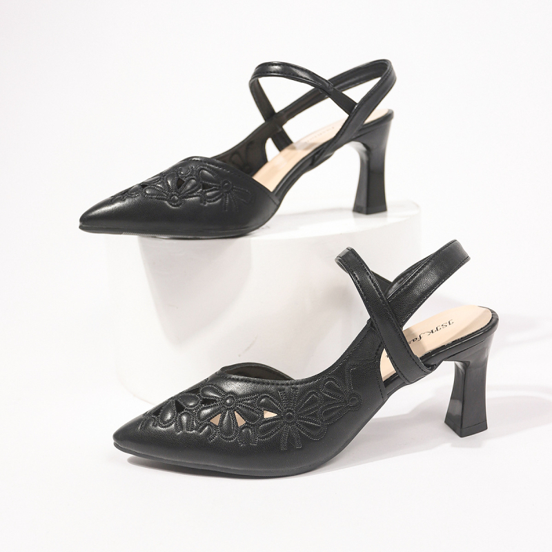 Módne sandále na vysokom podpätku s cezhraničnou módou, nové módne špicaté sandále s dutou špičkou vzadu z mäkkej kože, dámske sandále na vysokých podpätkoch s dutou špičkou