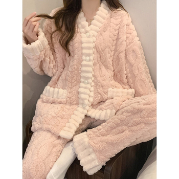 Γυναικεία πιτζάμα από κοραλί φλις, χειμωνιάτικη φανέλα με παχύρρευστο, απλό, ψηλόμεσο στυλ, νέο φθινόπωρο-χειμώνα 2024, από φλις σιταριού, για το σπίτι