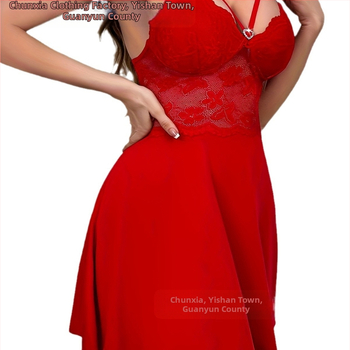 Piiriülene Amazoni uus pitsist öösärk, seksikas koduriietus, moodne ja mugav punane sukahoidjaga seelik, pidžaamade tootja