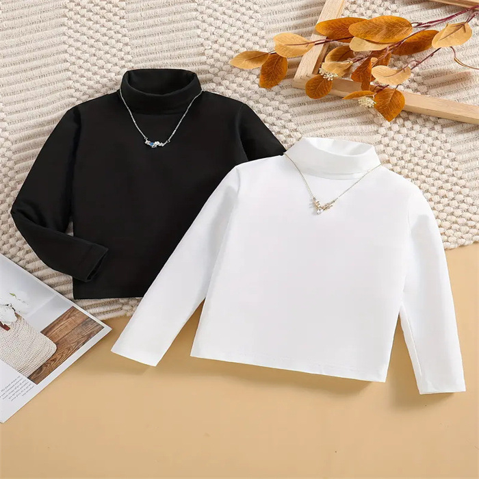 Tricou pentru copii cu guler semi-înalt, guler mediu, pentru băieți și fete, primăvara, toamna și iarna, tricou cu mânecă lungă pentru copii, top