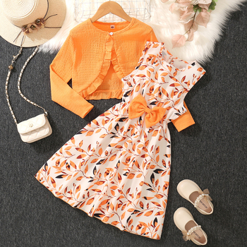 Cross-Border dječja odjeća Djevojački dvodijelni set od volana s dugim rukavima i printanom mašnom za modernu djecu