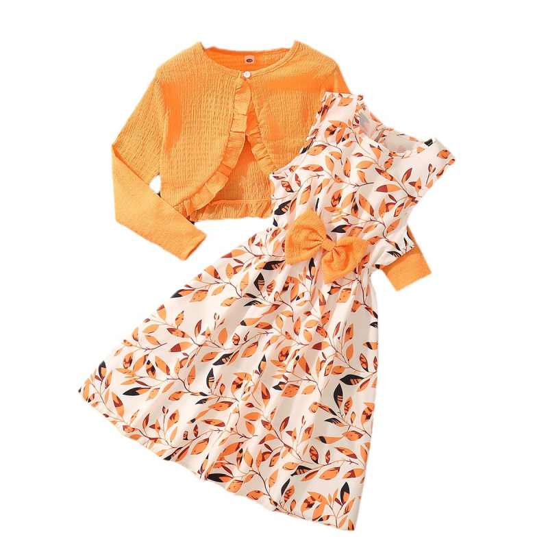 Cross-Border dječja odjeća Djevojački dvodijelni set od volana s dugim rukavima i printanom mašnom za modernu djecu