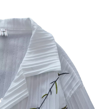 Нова риза с къс ръкав, бродирана в китайски стил с бамбук, момчета, дизайн с ледена коприна, кубинска яка, свободна, ежедневна, риза с половин ръкав