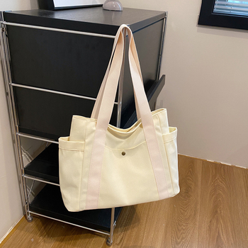 Didelės talpos drobės rankinė moterims, 2023 m., nauja, madinga rankinė studentams, madingas nešiojamas krepšys per petį.