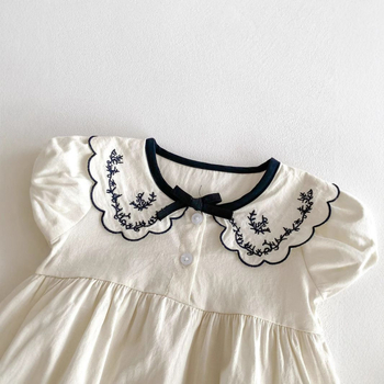 Καλοκαιρινή ολόσωμη φόρμα με κέντημα και πέτο για μωρά 2025, μοντέρνα, φαρδιά ρούχα με φιόγκο για μωρά κορίτσια