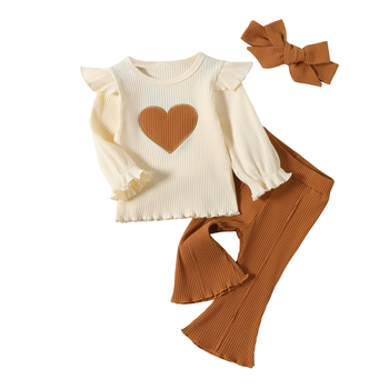 Κοριτσίστικο κοστούμι Cross-Border για άνοιξη και φθινόπωρο, φούτερ με μακριά μανίκια και τυπωμένο σχέδιο σε σχήμα καρδιάς, σετ τριών τεμαχίων με παντελόνι