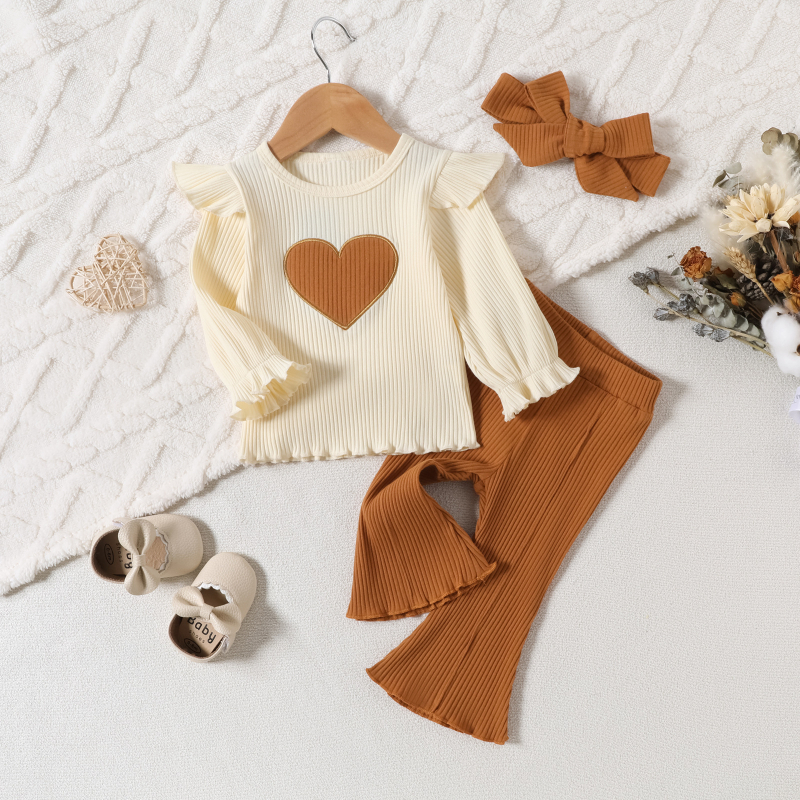 Proljetno-jesenski komplet odijela za djevojčice iz Cross-Bordera, majica dugih rukava s printom u obliku srca i hlače