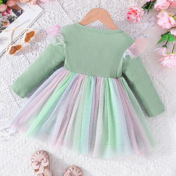 Νέο φόρεμα με μακριά μανίκια για την άνοιξη και το φθινόπωρο του 2023, μοντέρνο φόρεμα πριγκίπισσας με γλυκό φιόγκο και πλέγμα