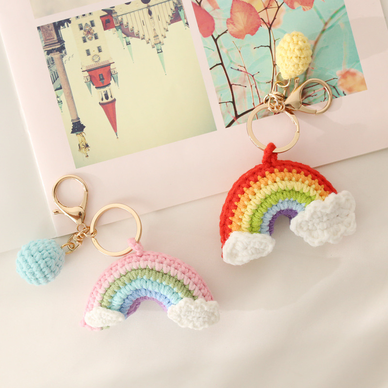 Vasaras saldais varavīksnes austs kulons Baoma roku darbs adīts atslēgu piekariņš piecu pavedienu tamborēts varavīksnes gatavie izstrādājumi