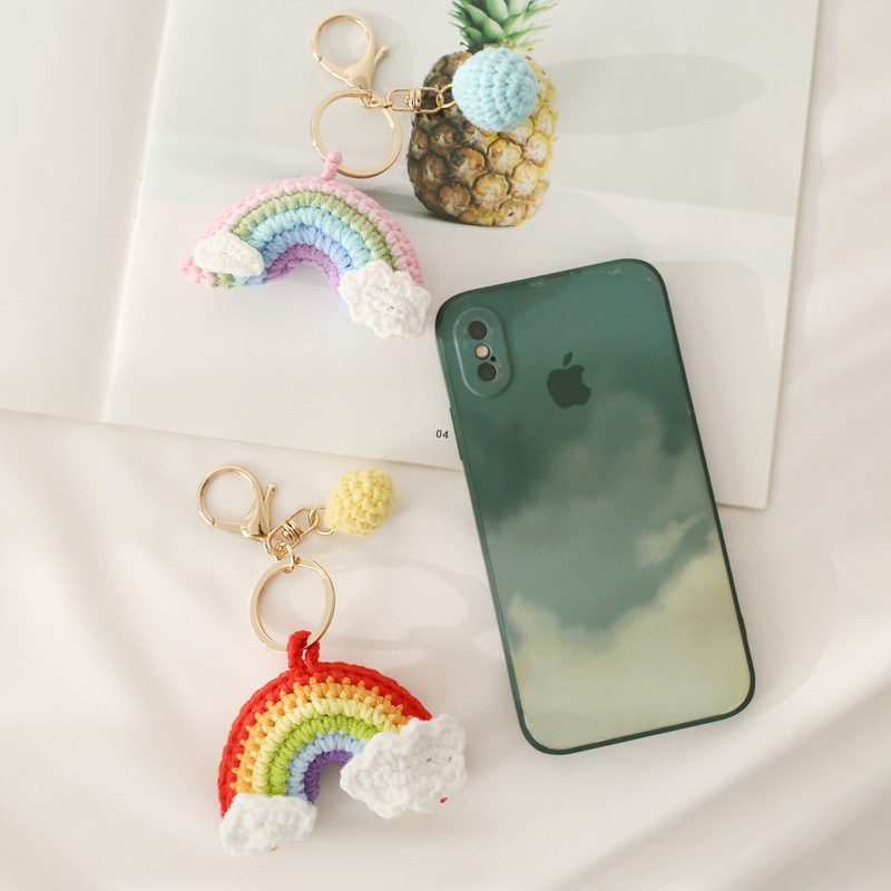 Vasaras saldais varavīksnes austs kulons Baoma roku darbs adīts atslēgu piekariņš piecu pavedienu tamborēts varavīksnes gatavie izstrādājumi