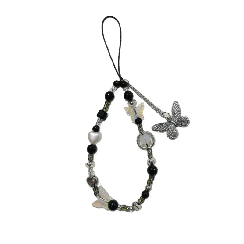 Galvaniseeritud liblikas mustvalge helmestega mobiiltelefonikett naistele mobiiltelefoniümbris kaameraga universaalne ins mood randme riputuskett