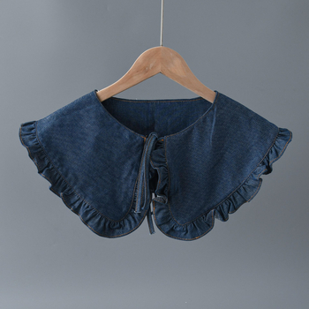 Korėjietiškas elegantiškas elegantiškas didelis atlapas su ausų kraštu lėlės apykaklė netikra apykaklė raukta suvarstoma skara džinsinis audinys