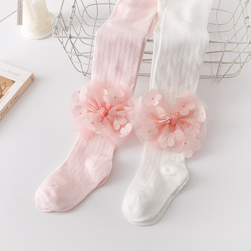 Letné dievčenské legíny 2024, tenké jednodielne ponožky, detské veľké pp pančucháče s veľkým kvetom