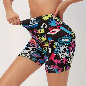 Amazon Európske a americké cezhraničné graffiti maľované potlačené boky, úzke, vysoké pásové sexy športové jogové nohavice, vrchné oblečenie