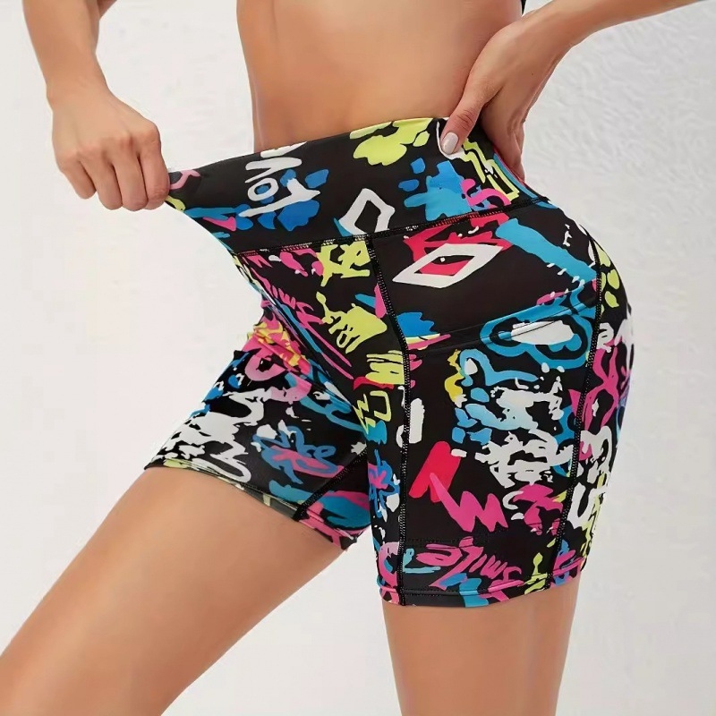 Amazon Európske a americké cezhraničné graffiti maľované potlačené boky, úzke, vysoké pásové sexy športové jogové nohavice, vrchné oblečenie