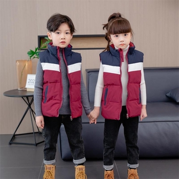 Laste puuvillane udusulgedest vest sügiseks ja talveks poistele ja tüdrukutele, sobiva värvi beebi soe vest kolledži stiilis lasteaiavest