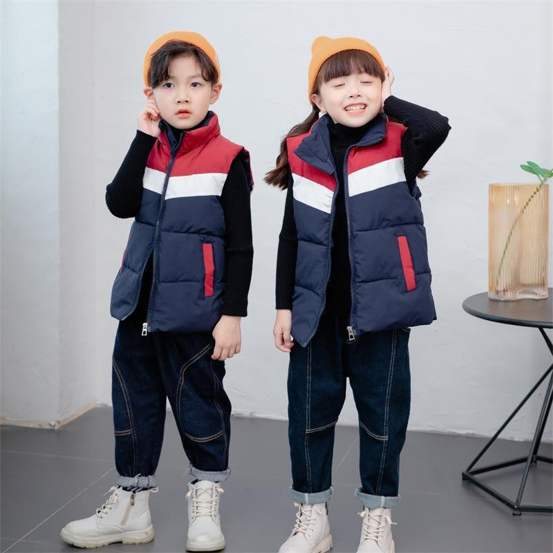 Laste puuvillane udusulgedest vest sügiseks ja talveks poistele ja tüdrukutele, sobiva värvi beebi soe vest kolledži stiilis lasteaiavest