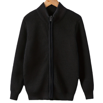 Κορεάτικο μπουφάν για αγόρια, φθινόπωρο και χειμώνα, όμορφο, πλεκτό γιακά με φερμουάρ, μαύρο ζακετάκι