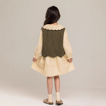 Φόρεμα για κορίτσια με μακριά μανίκια 2025 Άνοιξη Νέο Κορεάτικο Στυλ Παιδικό Φόρεμα Πριγκίπισσας με Πέτο Γαλλικό, Βαμβακερό, Μεγάλο Παιδικό Φόρεμα