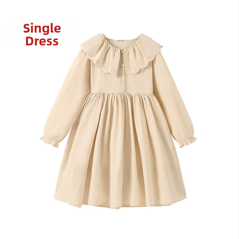 Dievčenské šaty s dlhým rukávom 2025 Jarné nové kórejské detské šaty s klopou, francúzska princezná, bavlnené veľké detské šaty